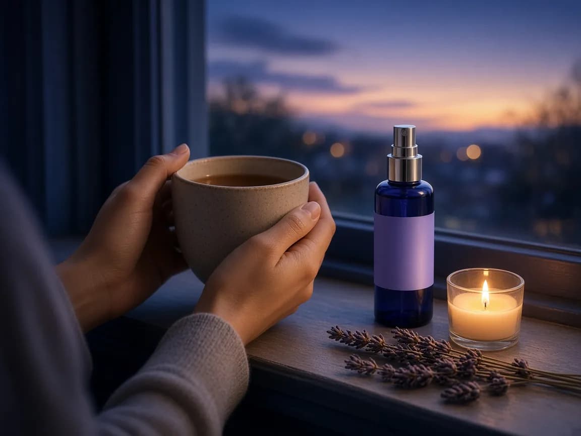 A softly lit bedroom corner at night