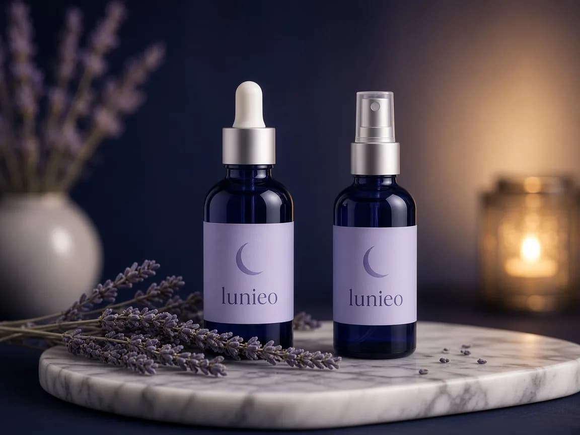 Drops & Sprays by Lunieo, styled on a moonlit nightstand
